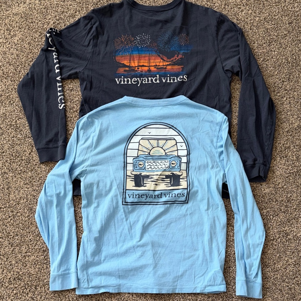 Lot of 2 Vineyard Vines Mens Medium Long Sleeve T-shirts Jeep and Ocean Firework
